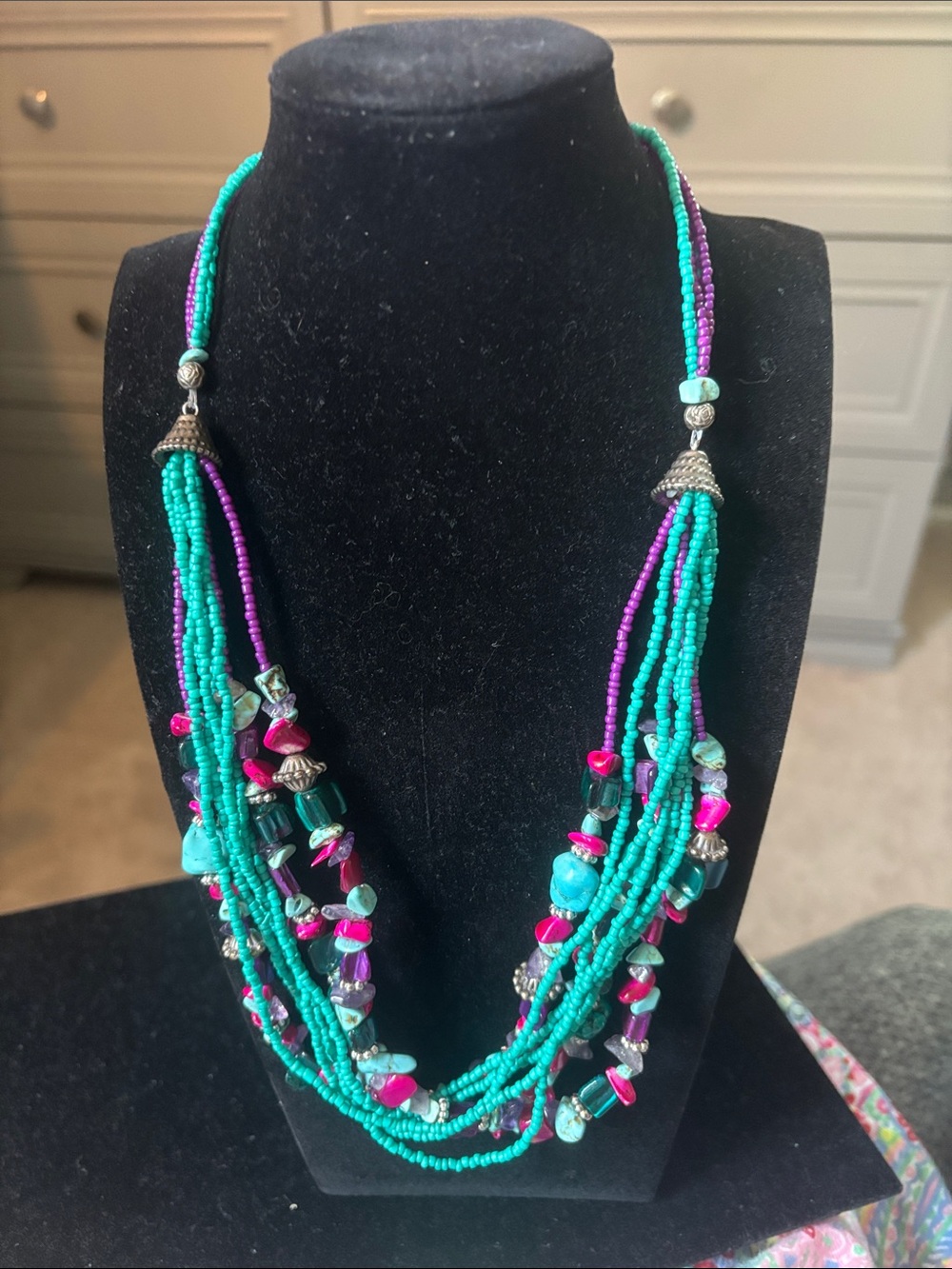 Turquoise & Purple Multi-Strand Beaded Necklace